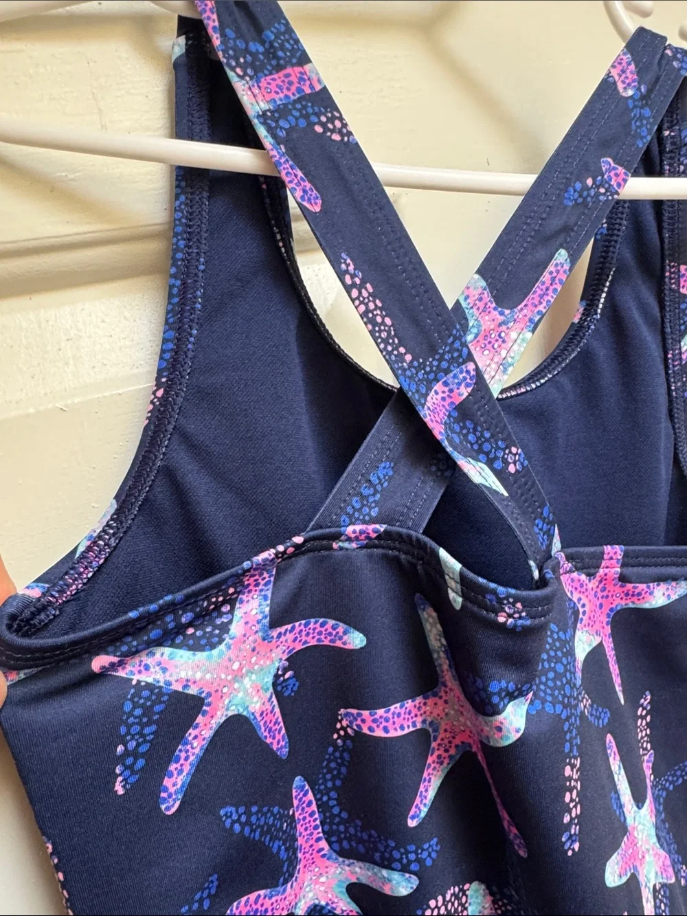 Lands End Girls size 6-7 S Navy Blue w/ Pink & Green Starfish 1 Piece Swimsuit - Picture 9 of 17